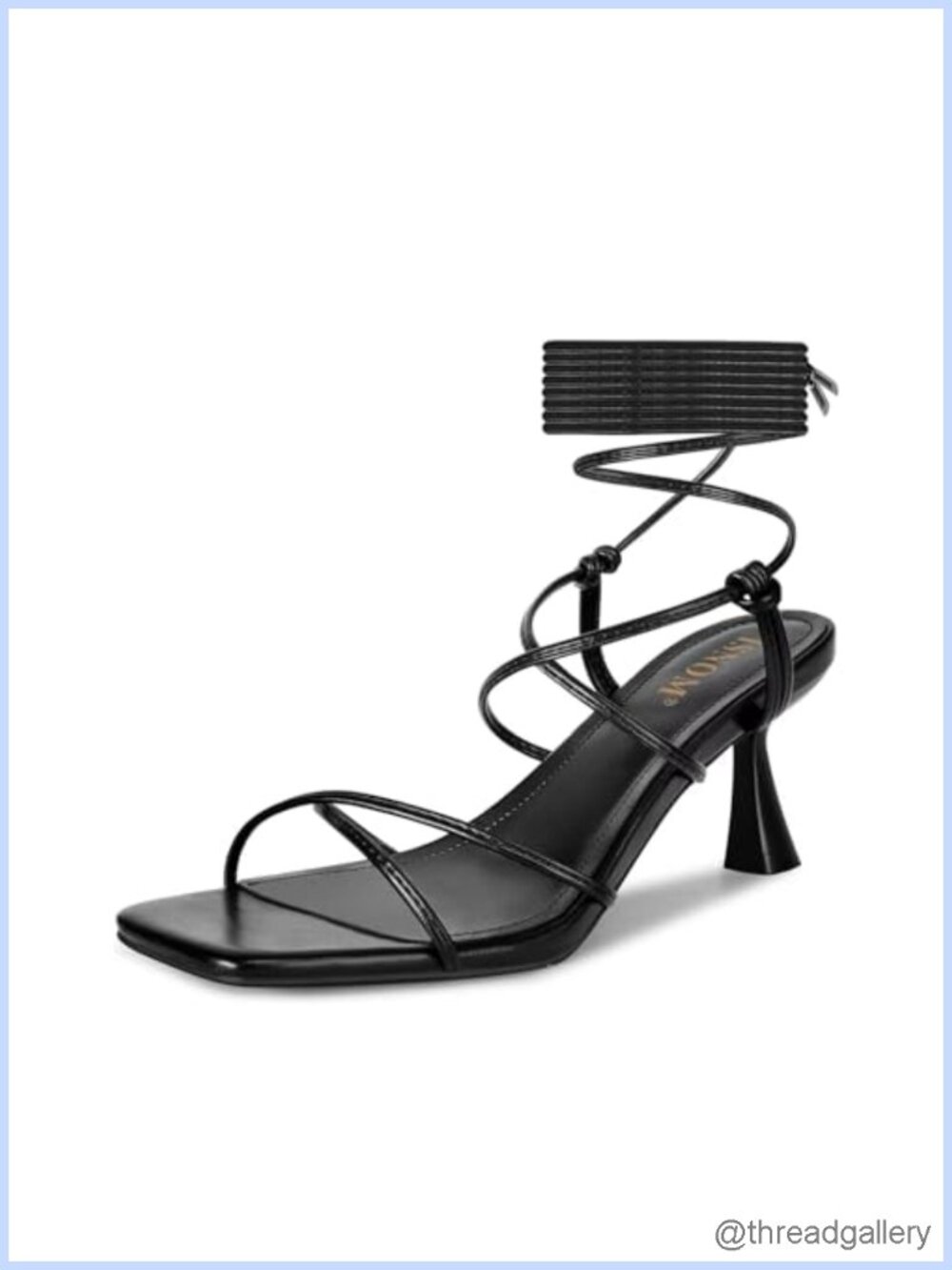 ISNOM Strappy Sandals Kitten Heel Lace Up Square Toe Women's